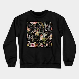 Boho Meadow Floral - Black Crewneck Sweatshirt